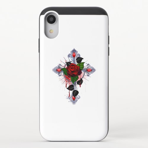 Silver Cross with a Red Rose iPhone XR Slider Case