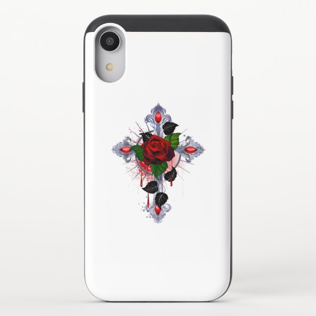 Silver Cross with a Red Rose Uncommon iPhone Case (Back)