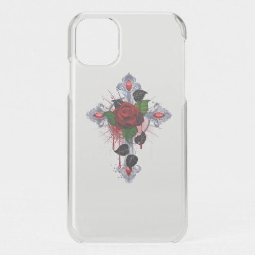 Silver Cross with a Red Rose iPhone 11 Case