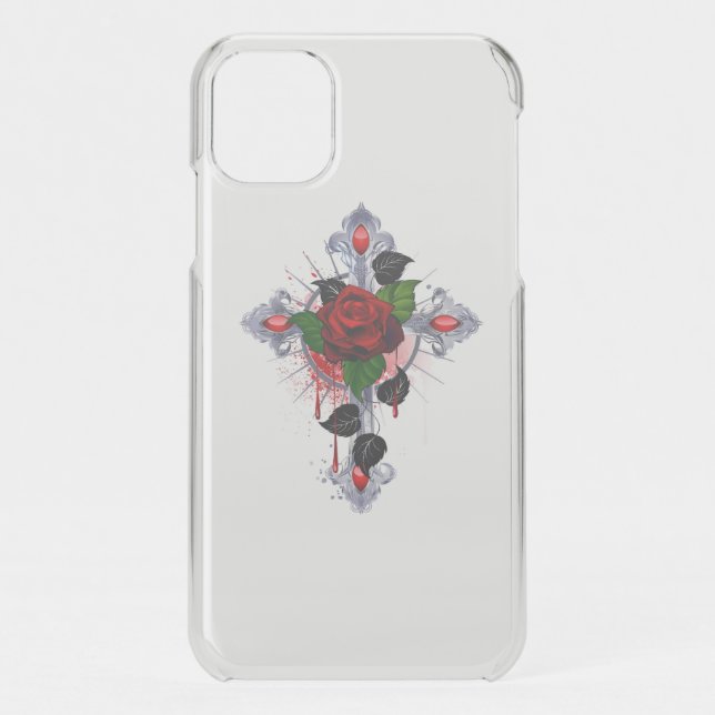 Silver Cross with a Red Rose Uncommon iPhone Case (Back)