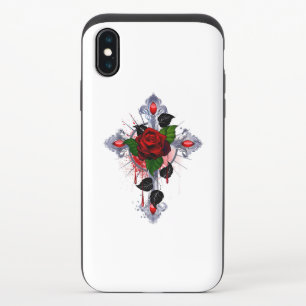 Silver Cross with a Red Rose iPhone XS Slider Case