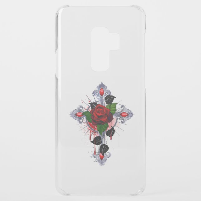 Silver Cross with a Red Rose Uncommon Samsung Galaxy Case (Back)