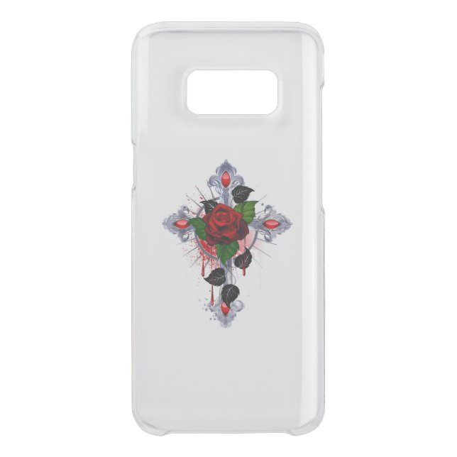 Silver Cross with a Red Rose Uncommon Samsung Galaxy Case (Back)