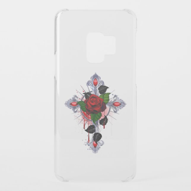 Silver Cross with a Red Rose Uncommon Samsung Galaxy Case (Back)