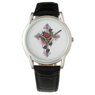 Silver Cross with a Red Rose Watch