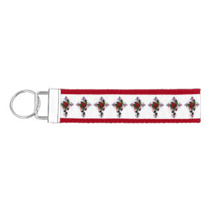 Silver Cross with a Red Rose Wrist Keychain