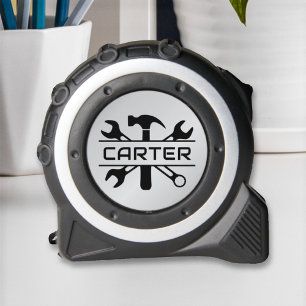 Silver Crossed Tools Custom Name Monogram Tape Measure