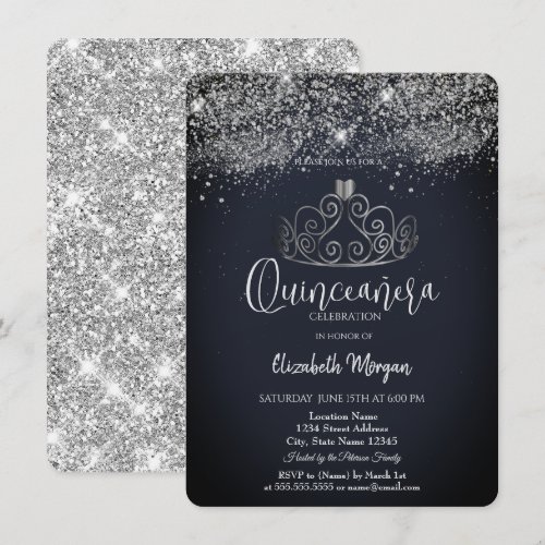 Silver Crown Confetti Dark Blue Quinceañera  