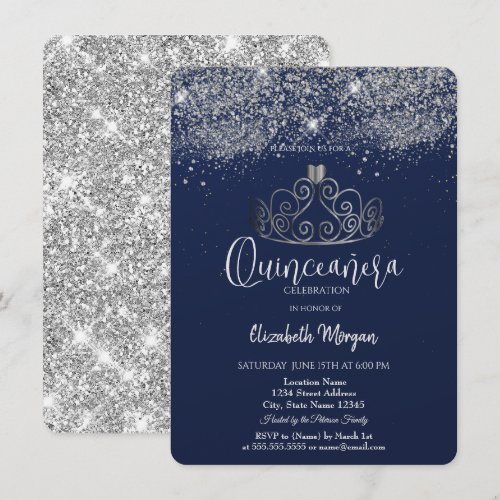 Silver Crown Glitter Confetti  Blue Quinceañera  