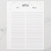 Silver Crown Lined Paper Guest Book Filler Pages