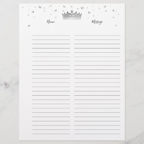 Silver Crown Lined Paper Guest Book Filler Pages