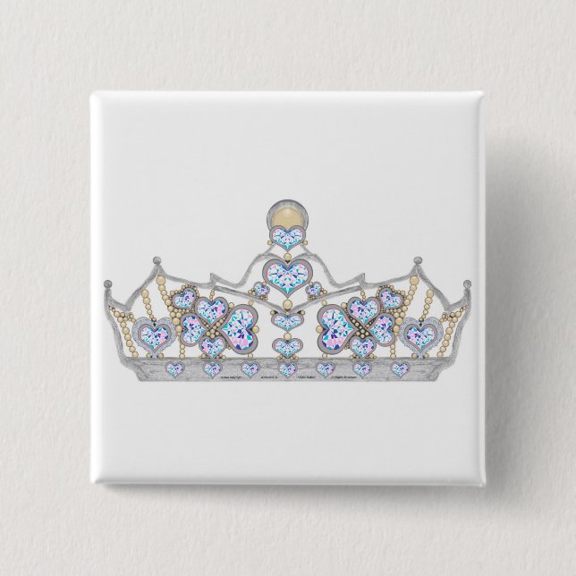 silver crown of heart diamonds bright fashion button (Front)