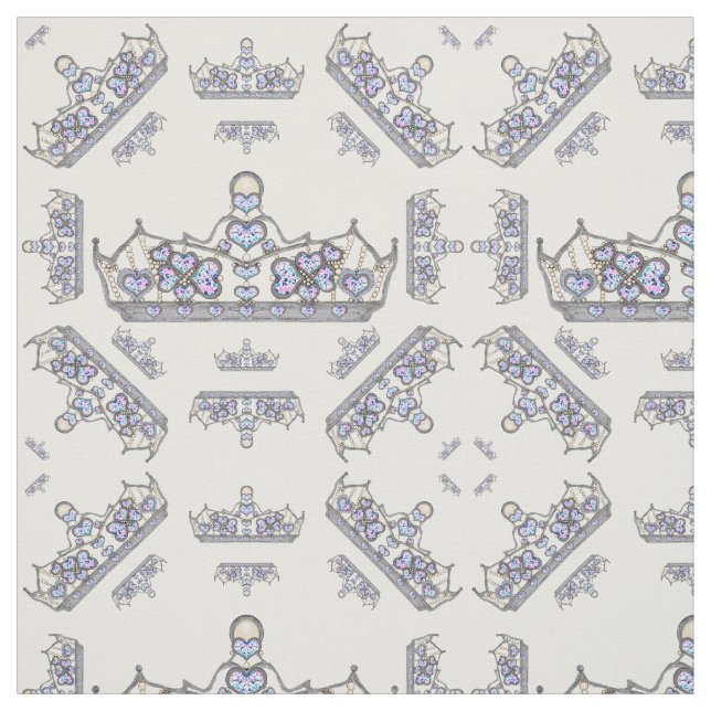 Silver crown of heart diamonds fabric (Swatch)