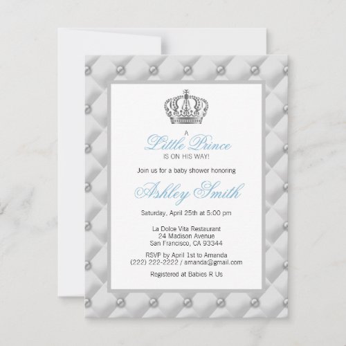Silver Crown Prince Baby Shower Invitation