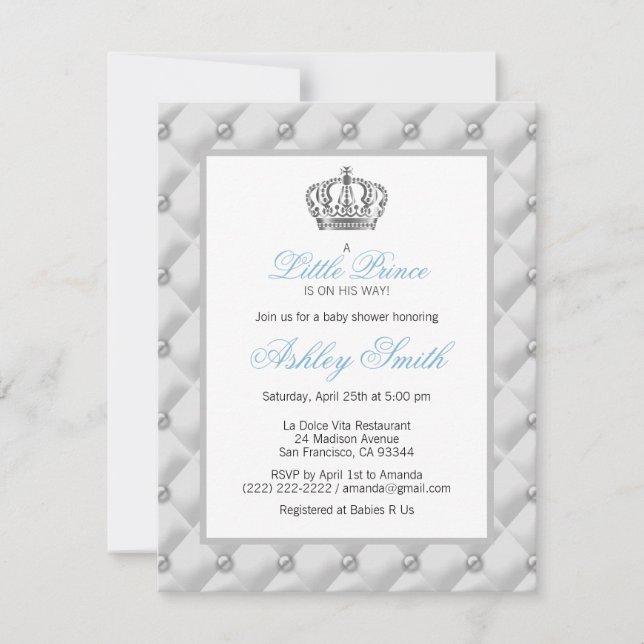Silver Crown Prince Baby Shower Invitation (Front)