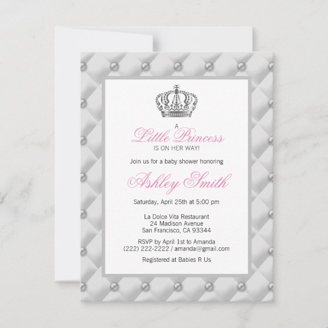 Silver Crown Princess Baby Shower Invitation (Front)
