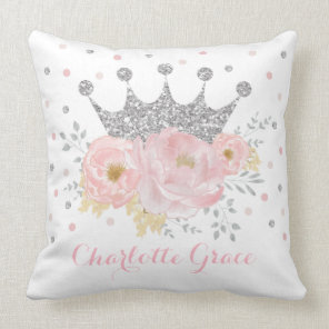 Silver Crown Royal Princess Blush Pink Floral Baby Throw Pillow