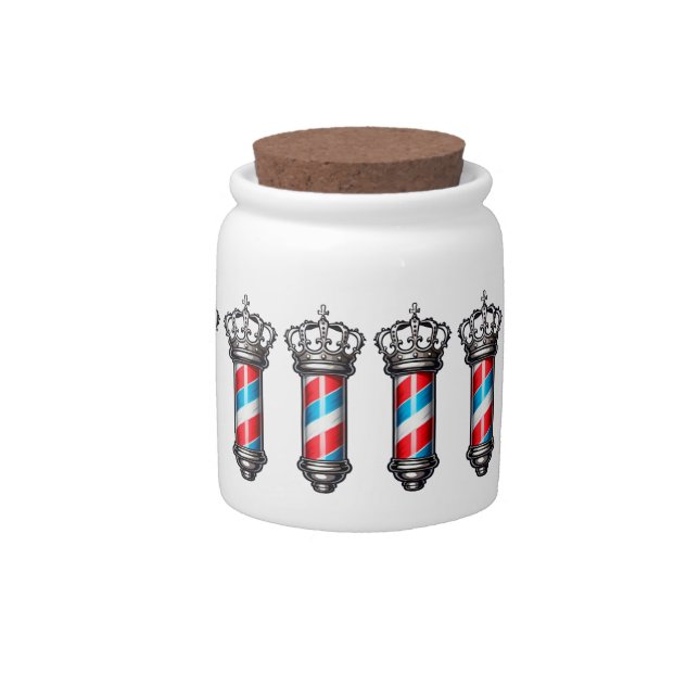 Silver Crowned Barber Poles Candy Jar (Front)