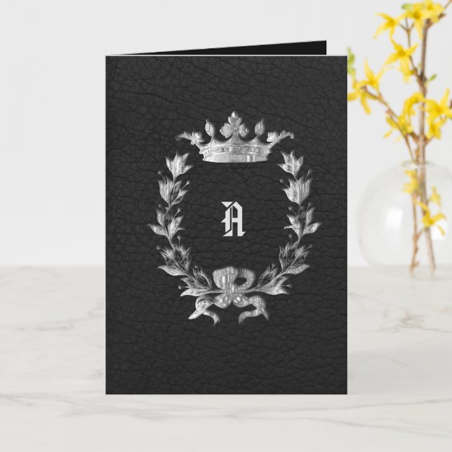 Silver Crowned Monogram Wreath Wedding Invitation (Yellow Flower)