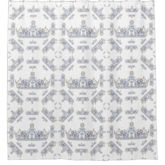 Silver Crowns Heart Diamonds Pearls Pattern White Shower Curtain