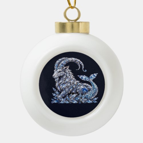 Silver Crystal Capricorn | Luxury Zodiac Ceramic Ball Christmas Ornament