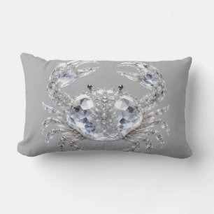 Silver Crystal Crab Sparkling Ocean Luxury Lumbar Pillow