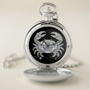 Silver Crystal Crab Sparkling Ocean Luxury Pocket Watch