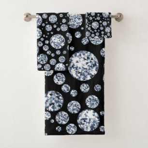 Silver Crystal Metallic Black Bath Towel Set