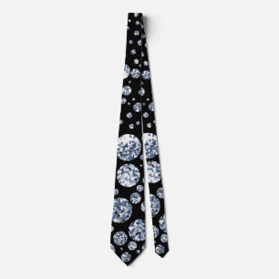 Silver Crystal Metallic Black Neck Tie