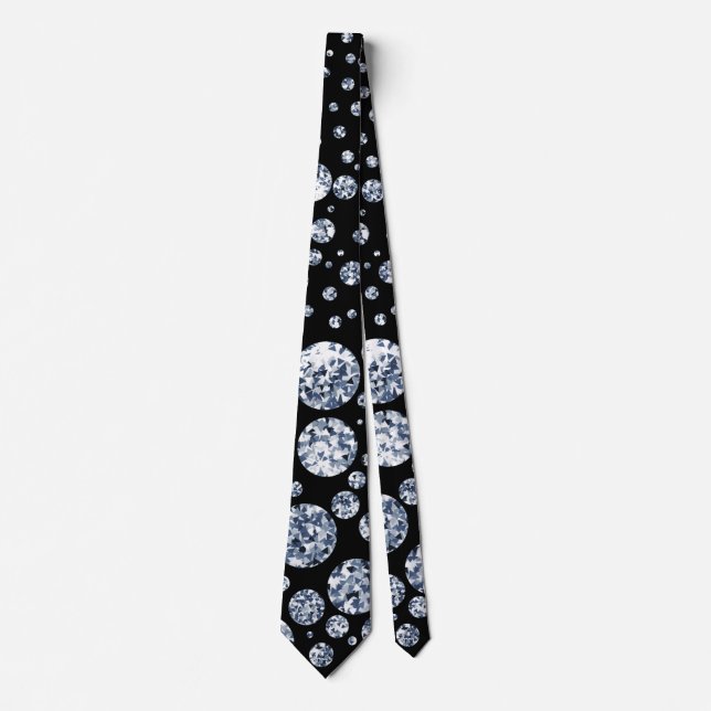 Silver Crystal Metallic Black Neck Tie (Front)