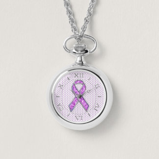 Silver Crystal Pink Ribbon Awareness Knit Dial Watch