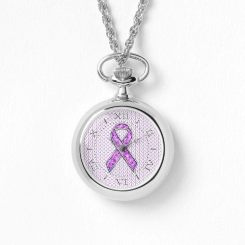 Silver Crystal Pink Ribbon Awareness Knit Dial Watch