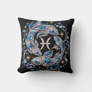 Silver Crystal Pisces Zodiac Throw Pillow