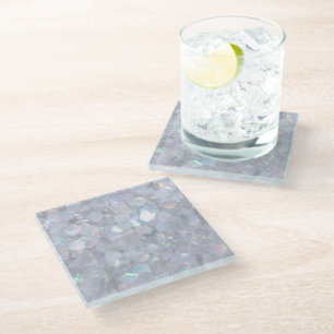 Silver crystal printed glass square coasters