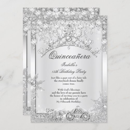 Silver Crystal Quinceanera 15th Winter Carriage Invitation