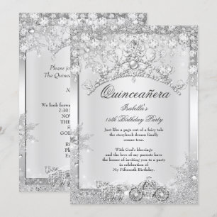 Silver Crystal Quinceanera 15th Winter Carriage Invitation