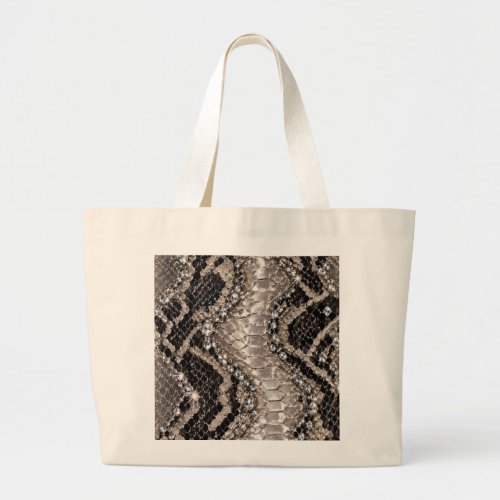 Silver Crystal Snake Skin Luxury Large Tote Bag