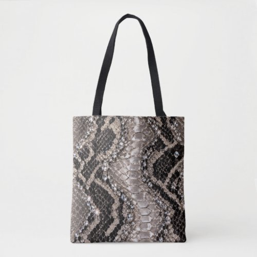 Silver Crystal Snake Skin Luxury Tote Bag