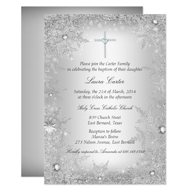 Silver Crystal Snowflake Baptism/Christening Invitation