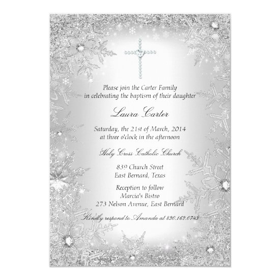 Silver Crystal Snowflake Baptism/Christening Card