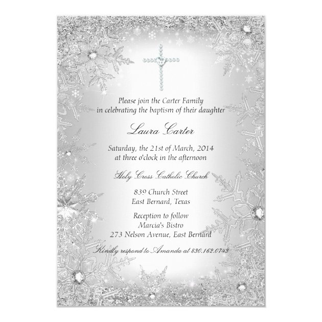 Silver Crystal Snowflake Baptism/Christening Invitation