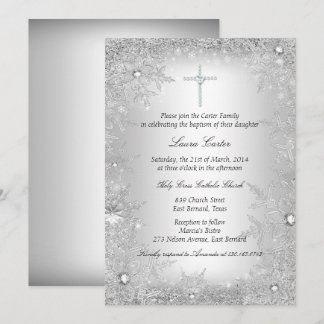Silver Crystal Snowflake Baptism/Christening Invitation