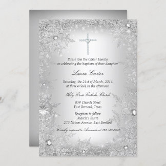 Silver Crystal Snowflake Baptism/Christening Invitation