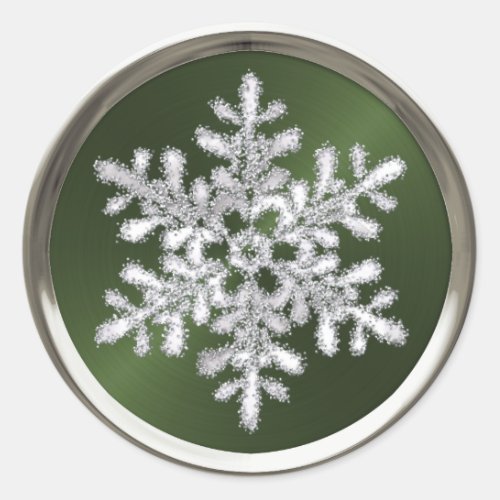 Silver Crystal Snowflake on Green Seal