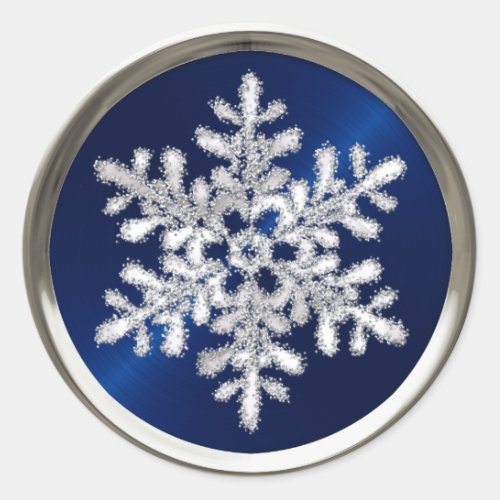 Silver Crystal Snowflake on Navy Blue Seal