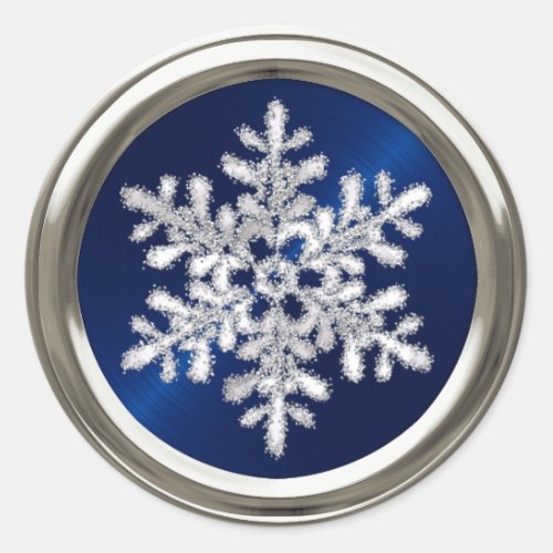 Silver Crystal Snowflake on Navy Blue Seal