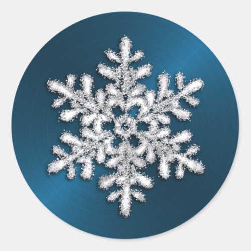 Silver Crystal Snowflake on Teal Classic Round Sticker