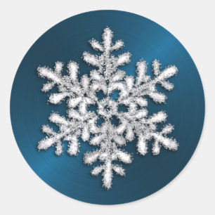 Silver Crystal Snowflake on Teal Classic Round Sticker