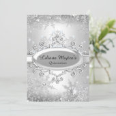 Silver Crystal Snowflake Princess Quinceanera Invitation (Standing Front)