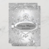 Silver Crystal Snowflake Princess Quinceanera Invitation (Front/Back)